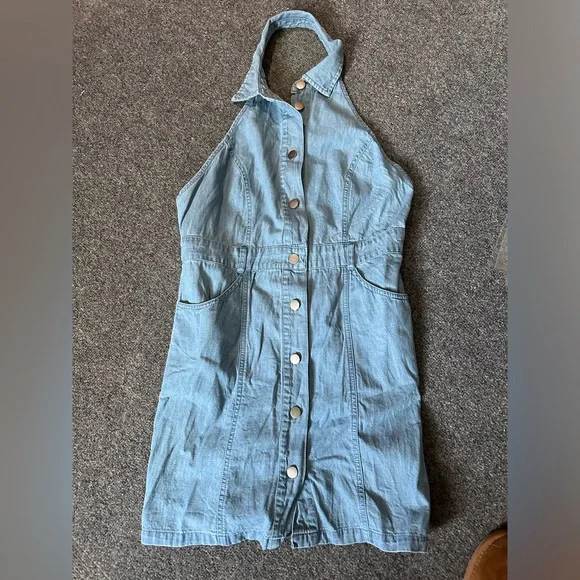 Free People denim halter dress Medium